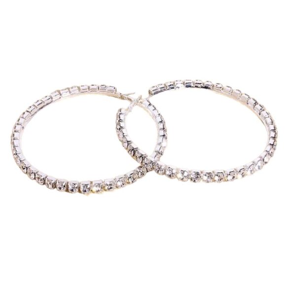 Large Clear Rhinestone Hoop Earrings - Picture 2 of 4